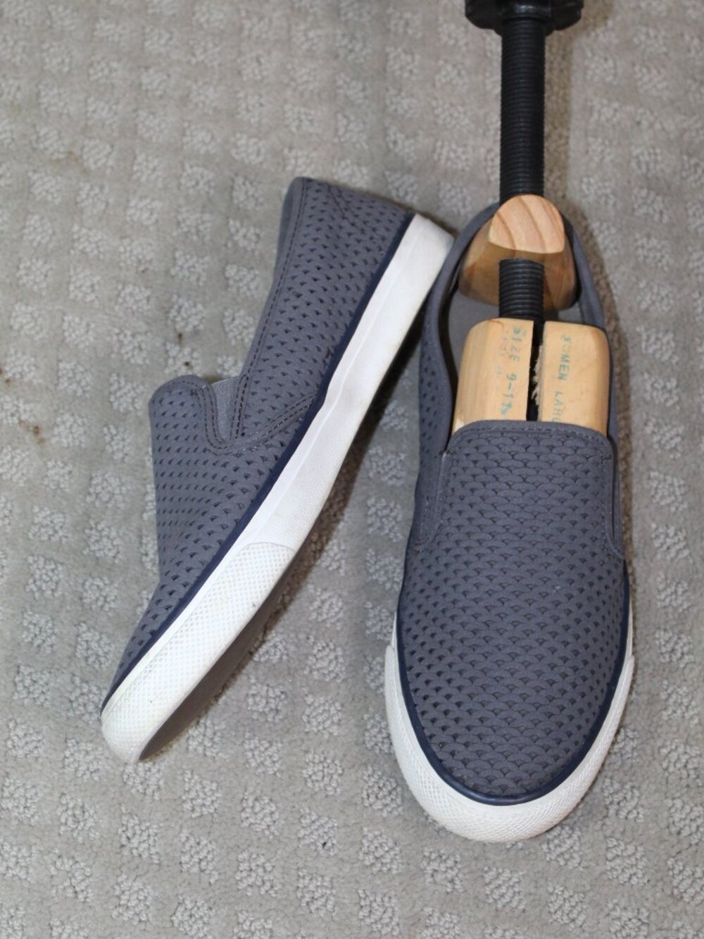 Sperry Size 8.5M Grey Nubuck Perforated Slip On Sneakers